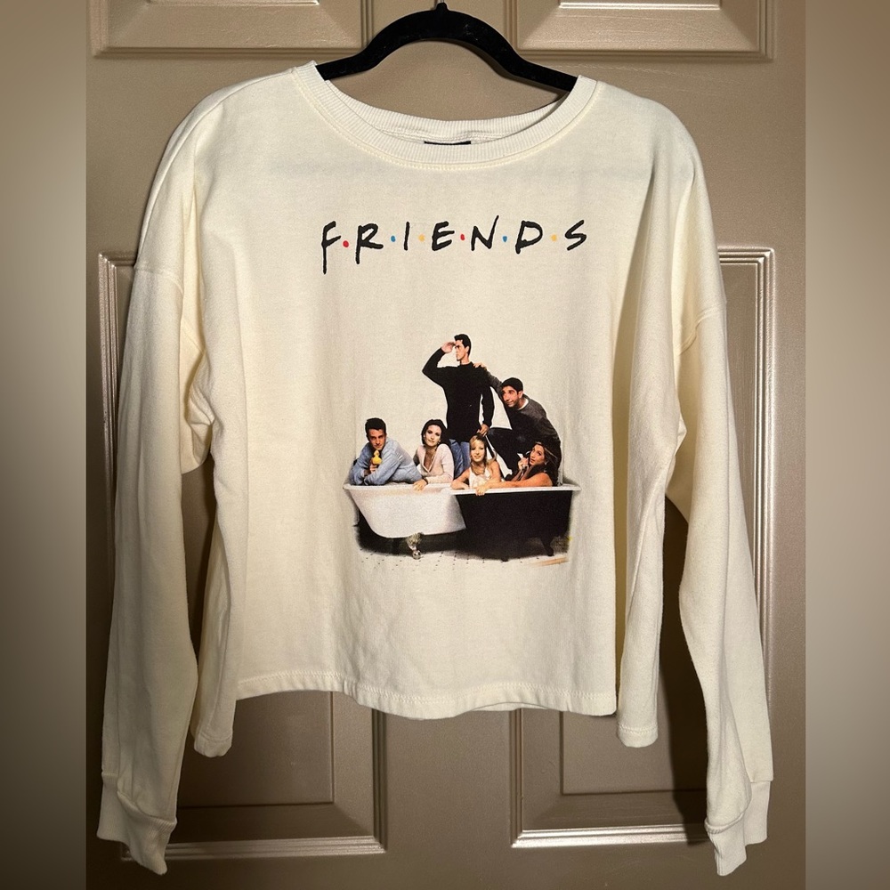 FRIENDS The Television Series Women’s Lightweight Cream Crop Sweatshirt Sz L